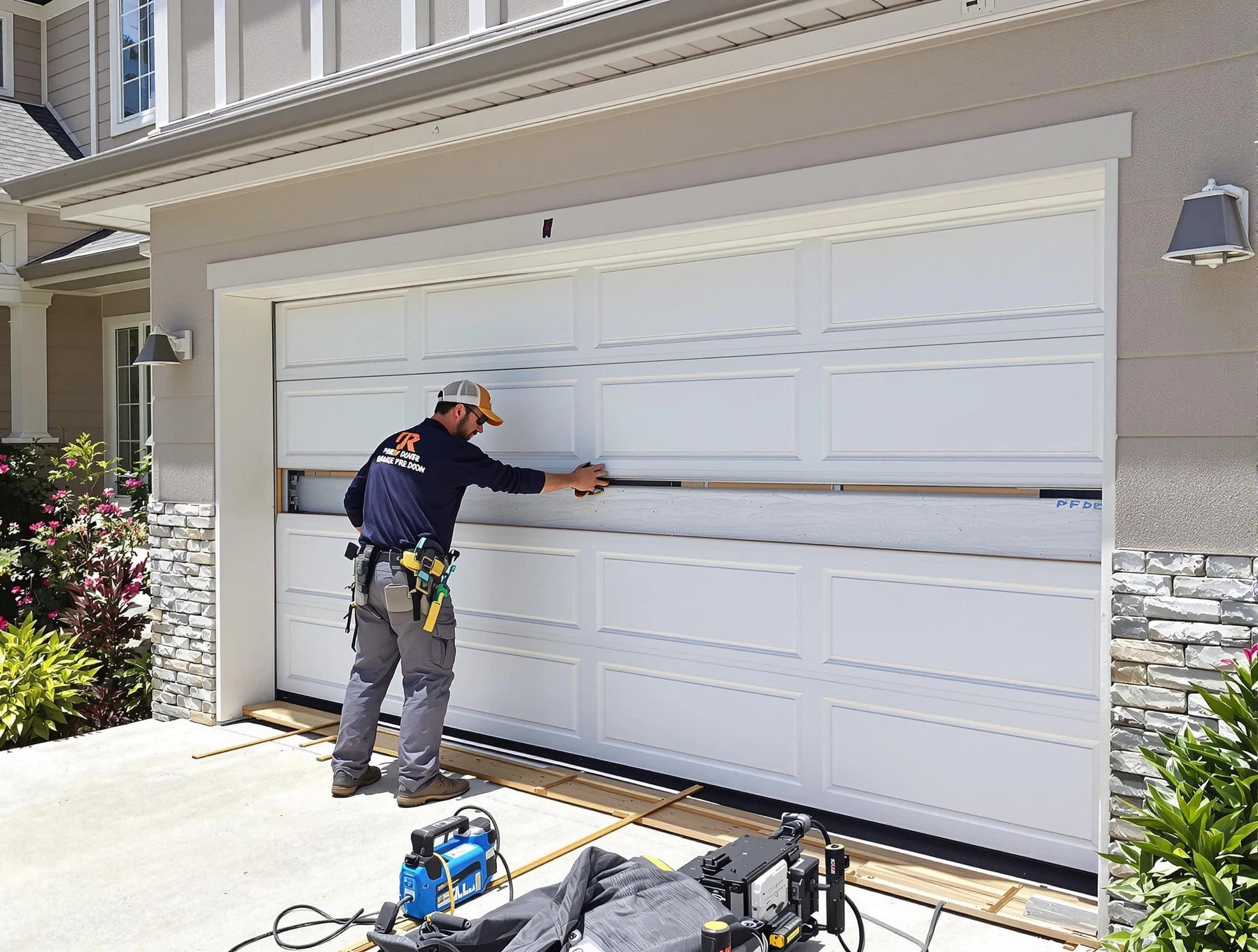 Montville Garage Door Repair team performing complete garage door replacement at Montville residence