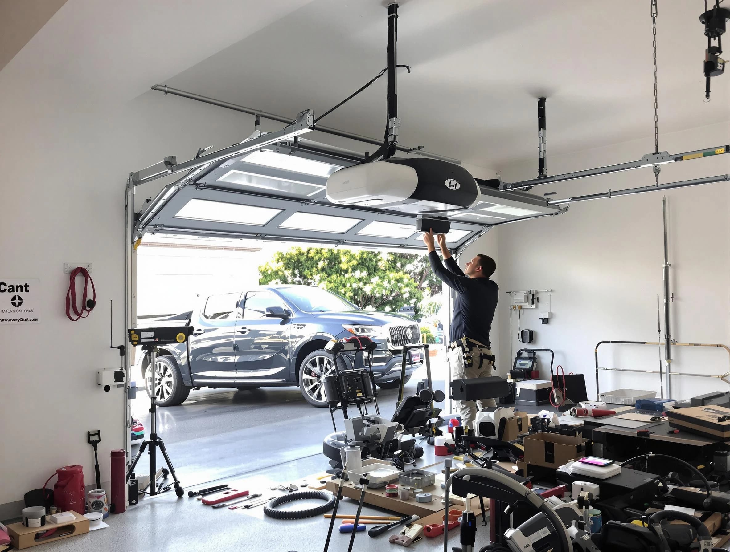 Montville Garage Door Repair specialist installing smart garage door opener system in Montville home