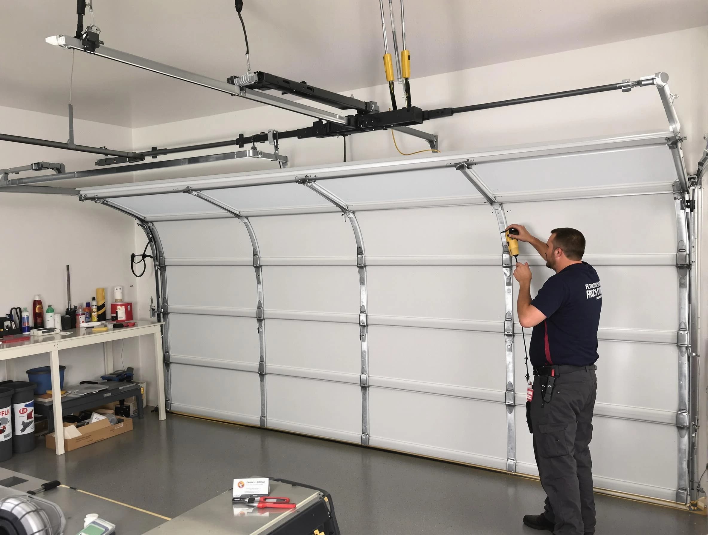 Montville Garage Door Repair certified technician performing overhead door system repair in Montville
