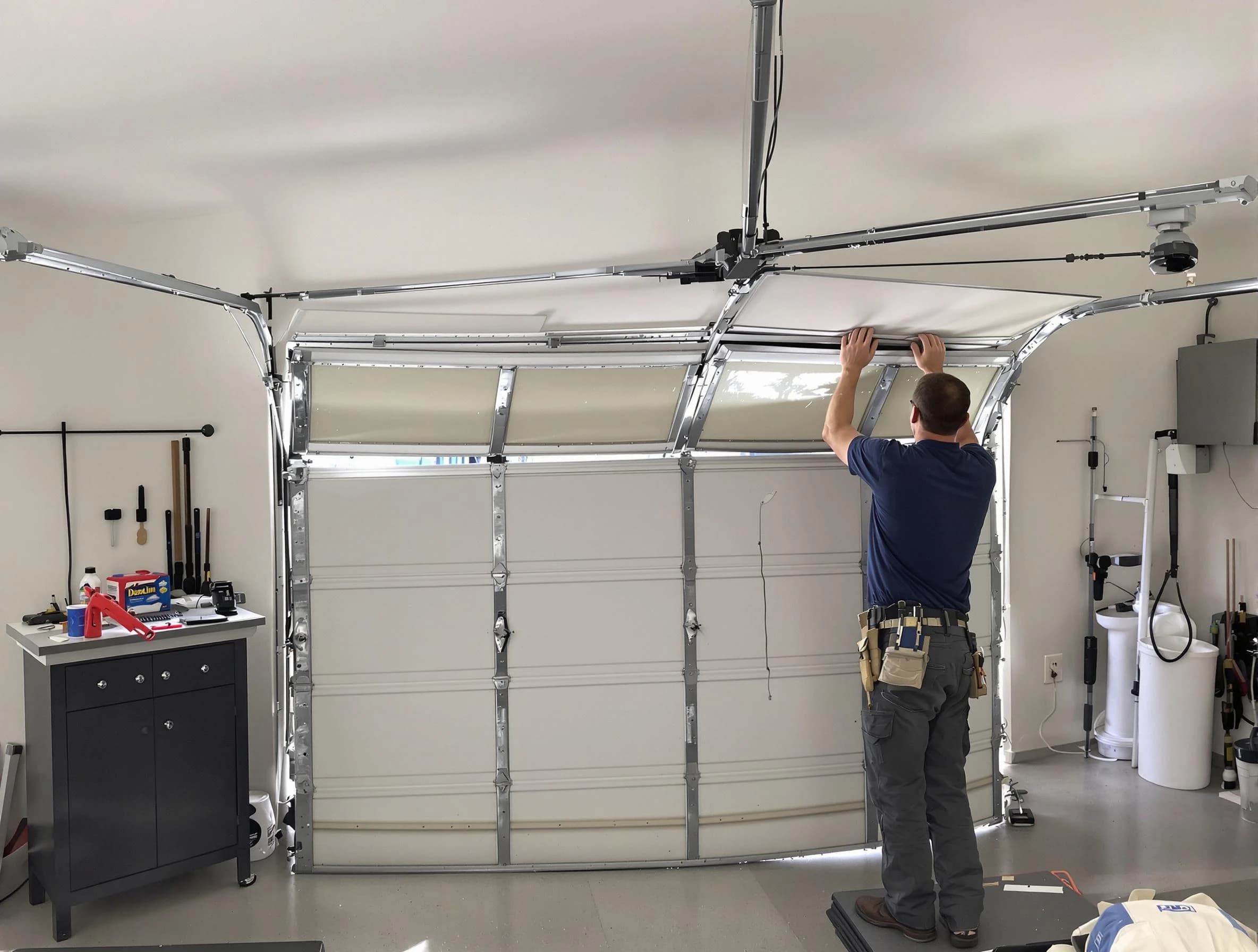 Montville Garage Door Repair specialist performing precise section replacement on Montville garage door