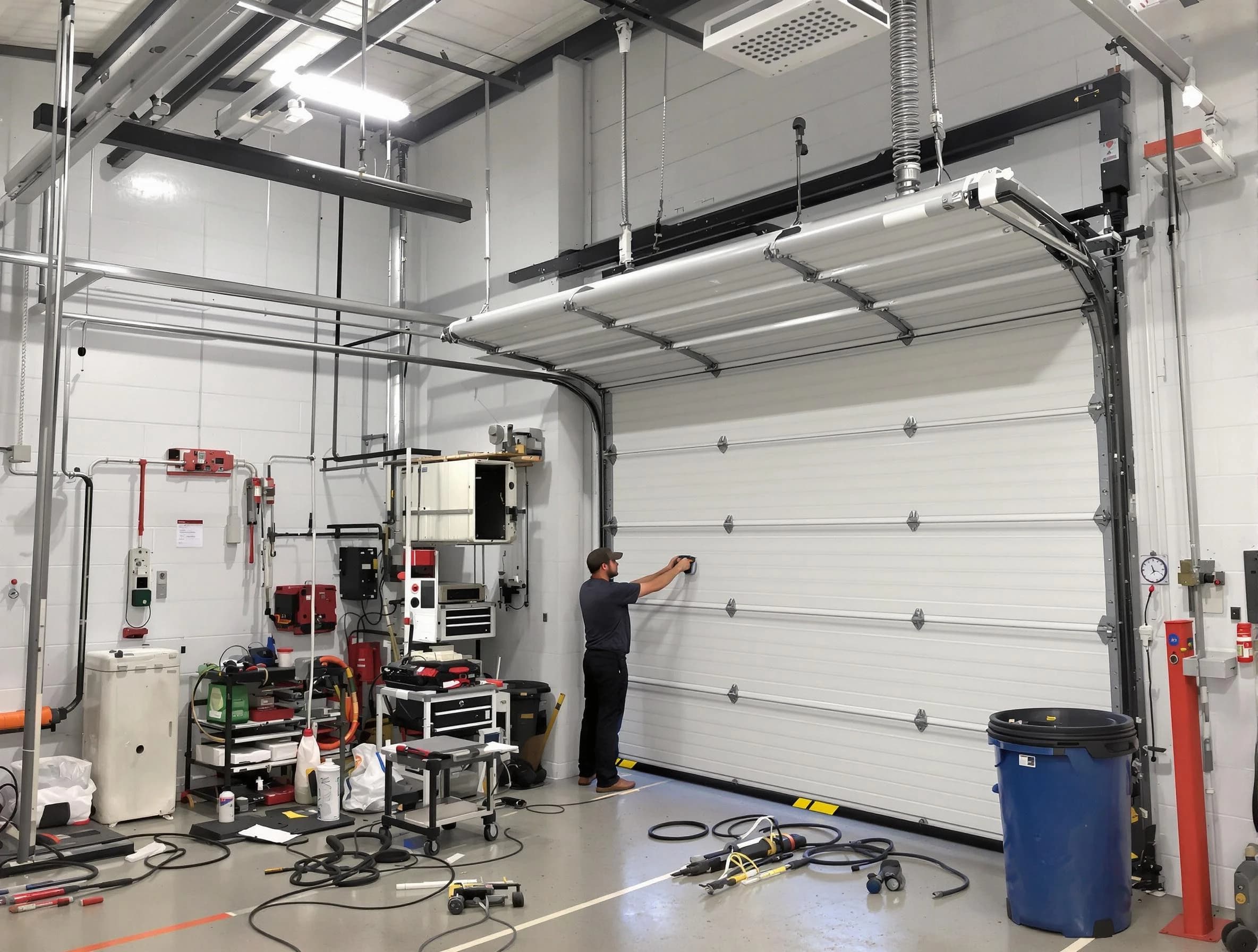 Montville Garage Door Repair certified technician performing commercial door repair at a Montville business facility