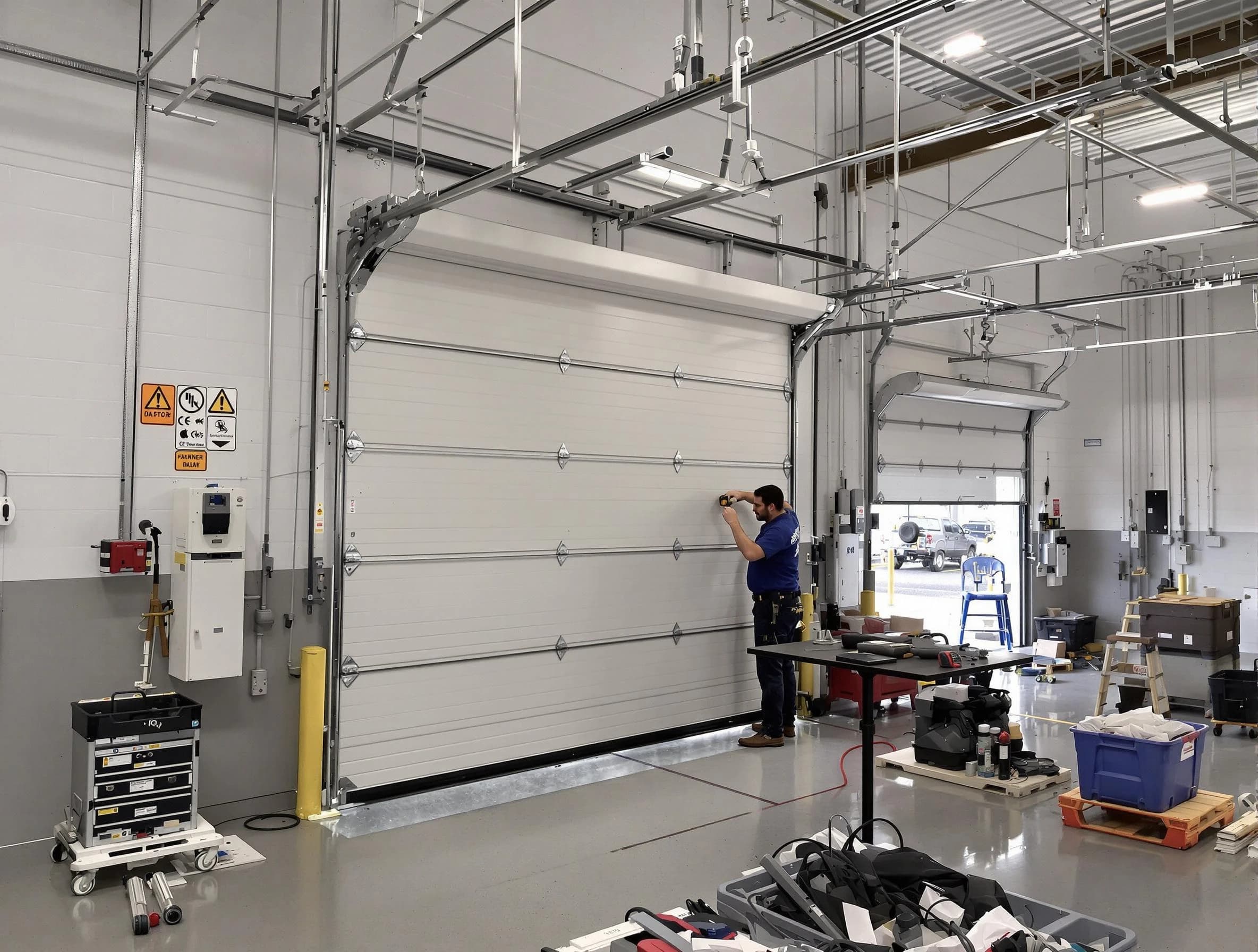 Commercial garage door repair being performed by Montville Garage Door Repair expert in Montville