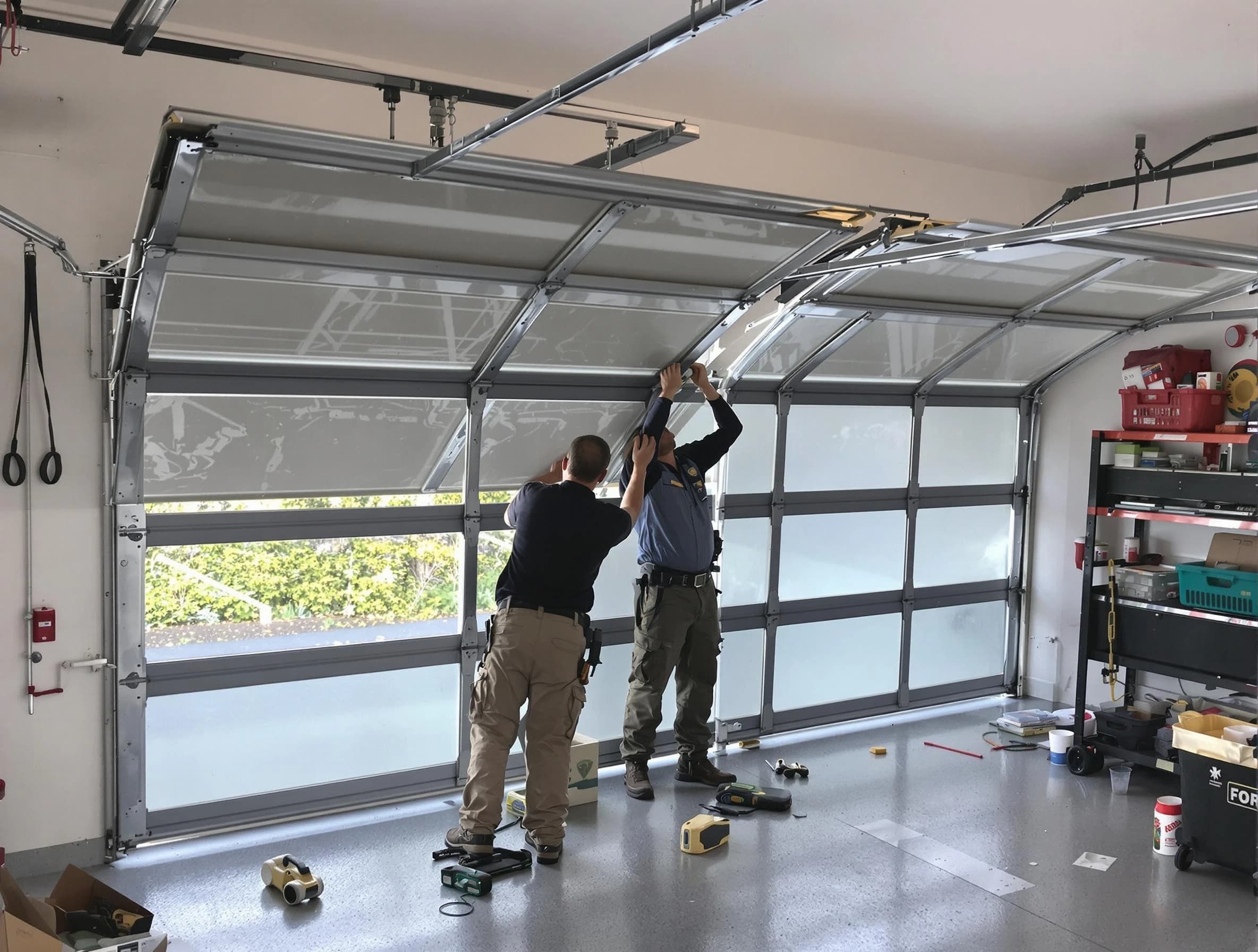 Montville Garage Door Repair expert performing precise panel replacement on Montville garage door
