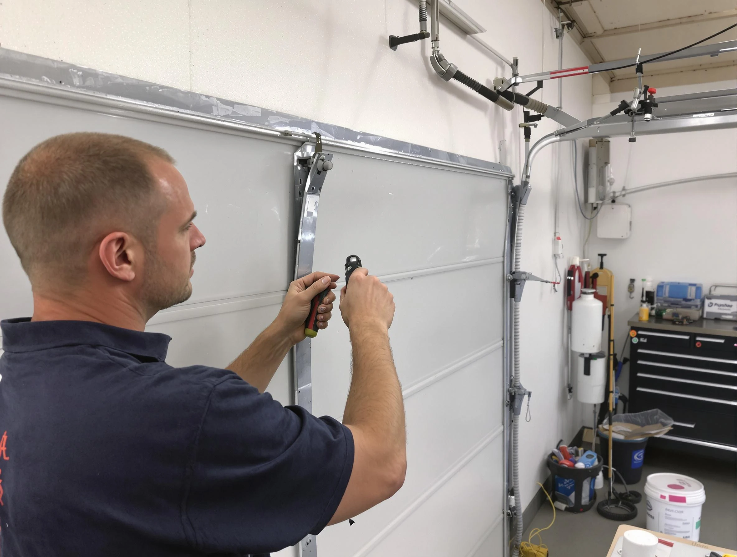 Before and after garage door dent repair by Montville Garage Door Repair in Montville